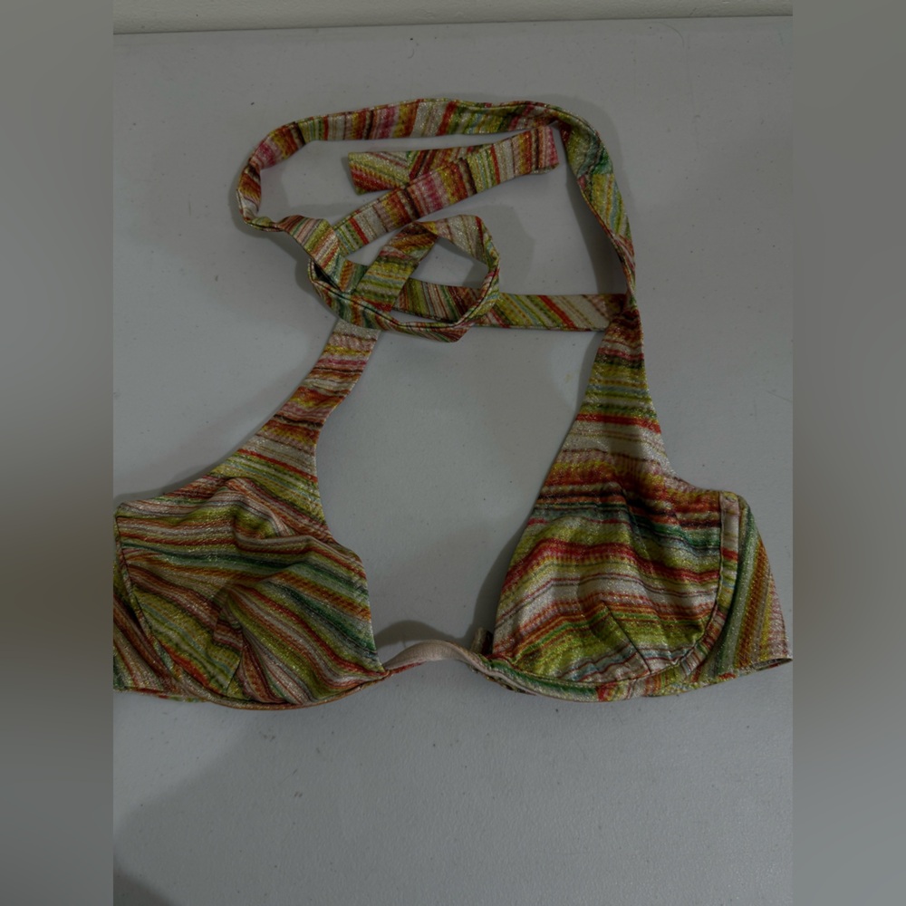 Frankie's Bikinis Multicolor Striped Halter Bikini Top